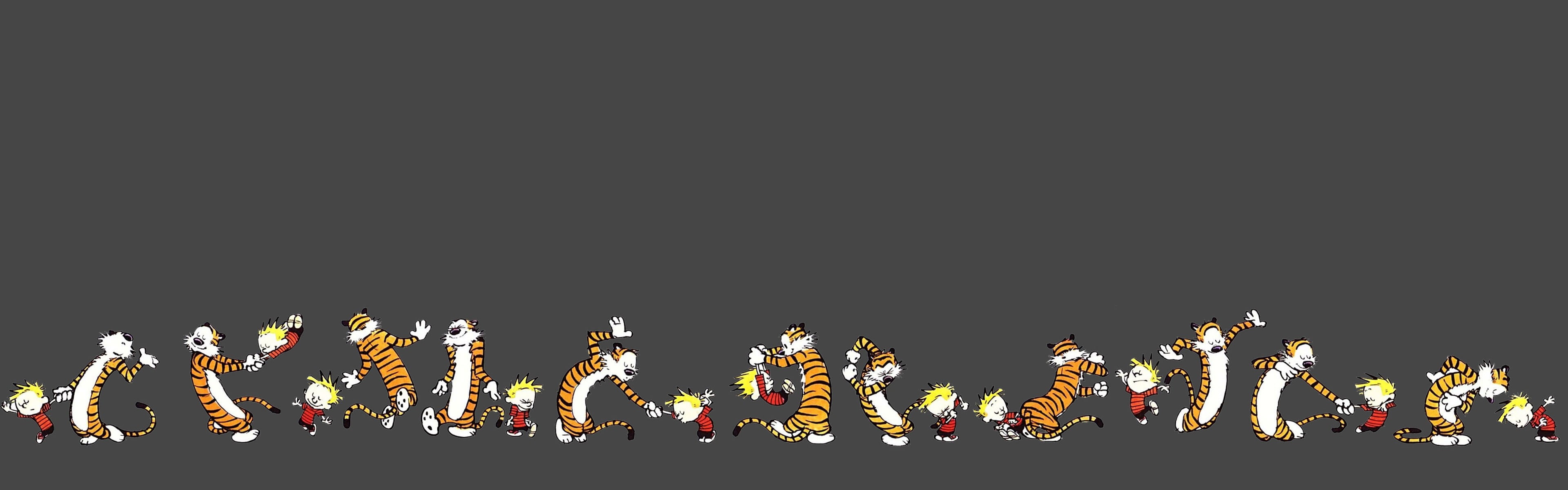 tiger wallpaper Calvin and Hobbes comics minimalism dual monitors widescreen dualmonitor dualscreen 2k 4k