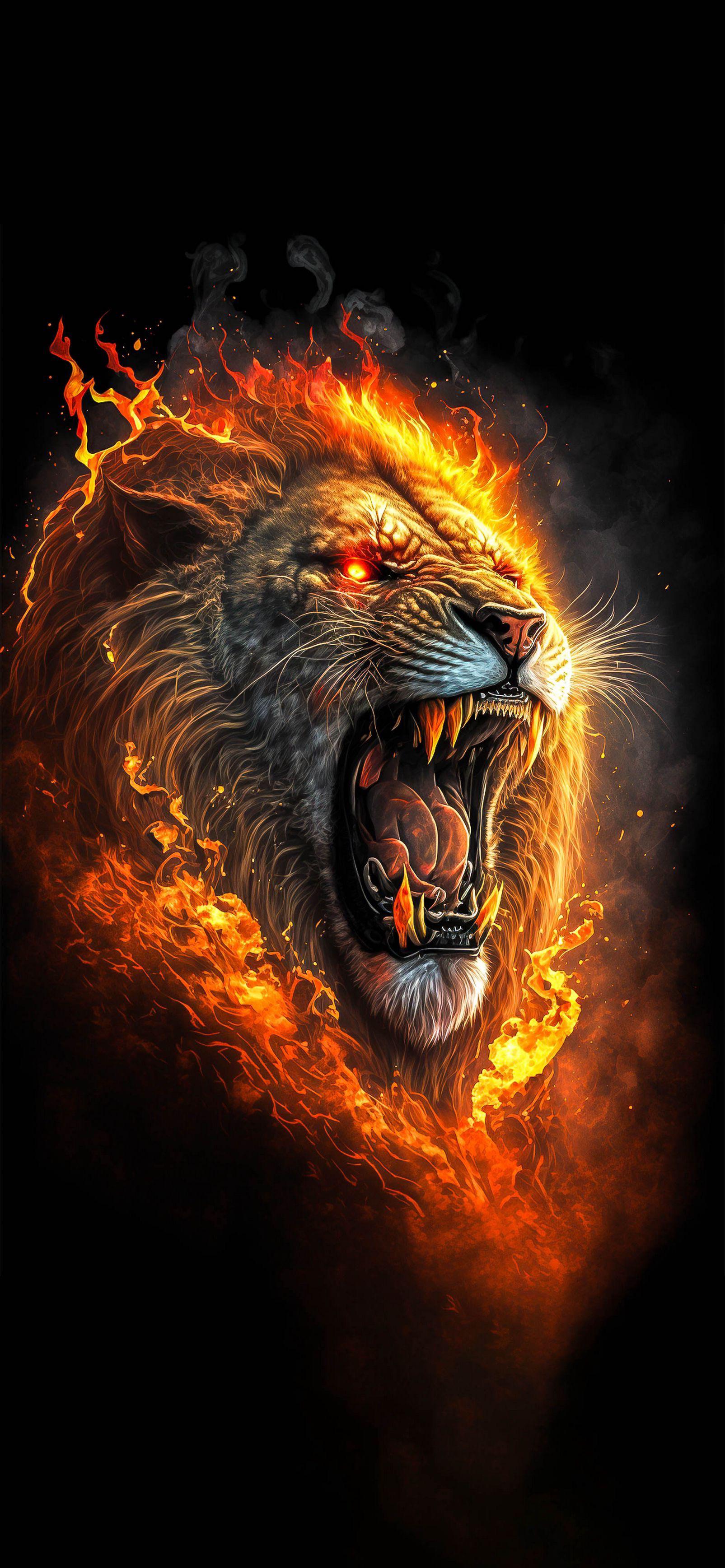 Lion roar wallpaper flame digital 2k