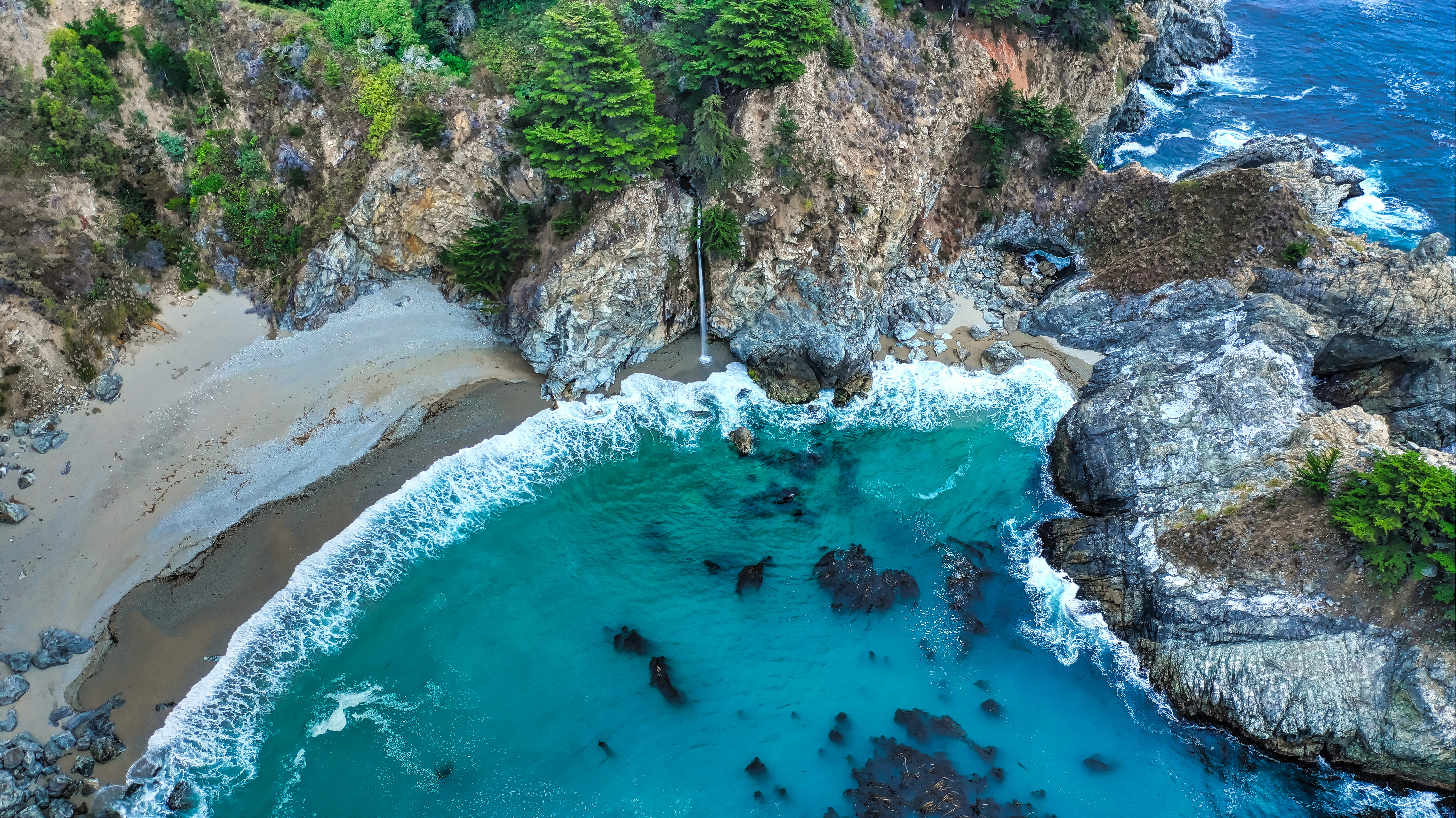 aerial photography of waves splashing by the seashore ocean 2k 4k 5k