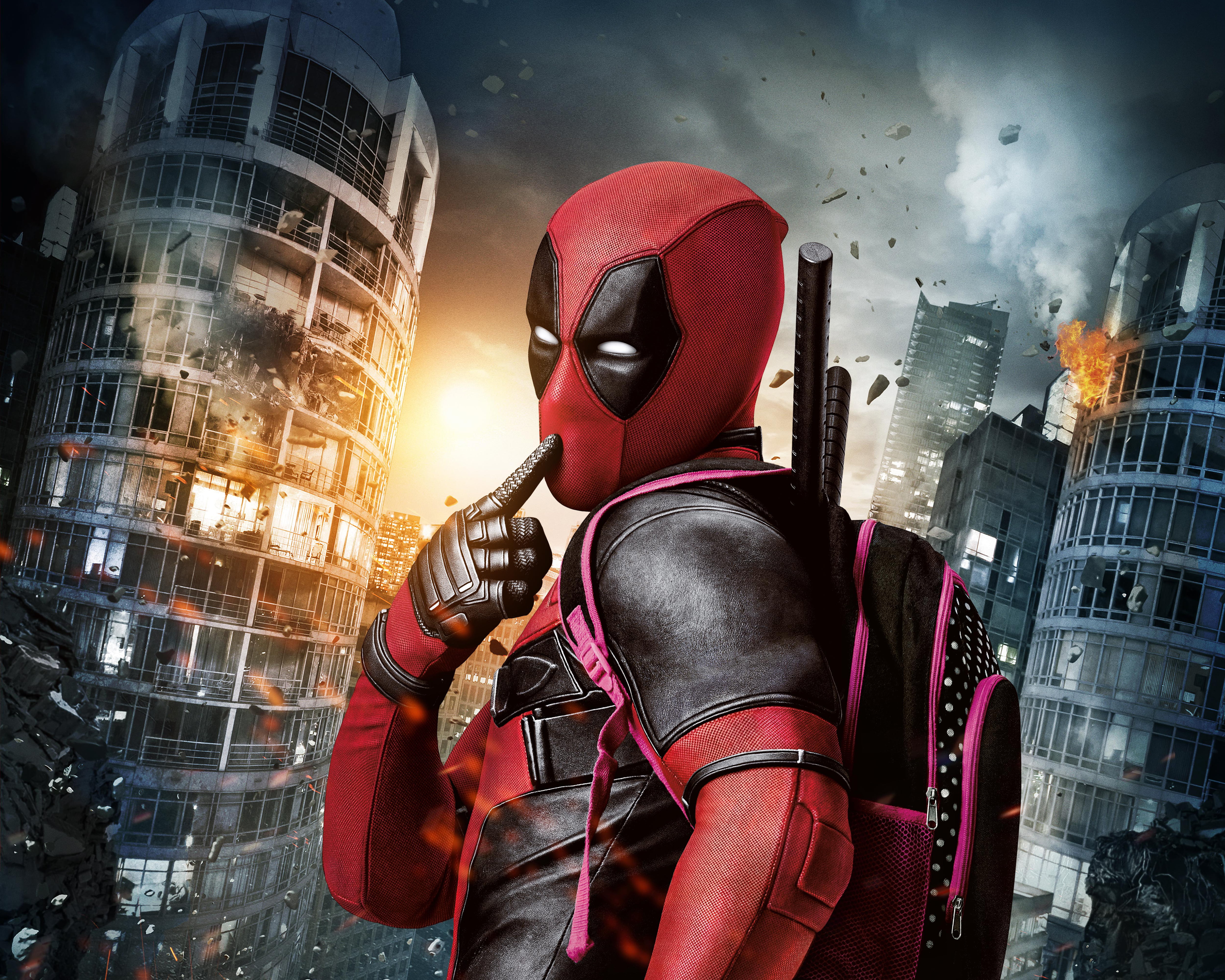 Deadpool digital wallpaper City Light Action Ryan Reynolds 2k 4k 5k