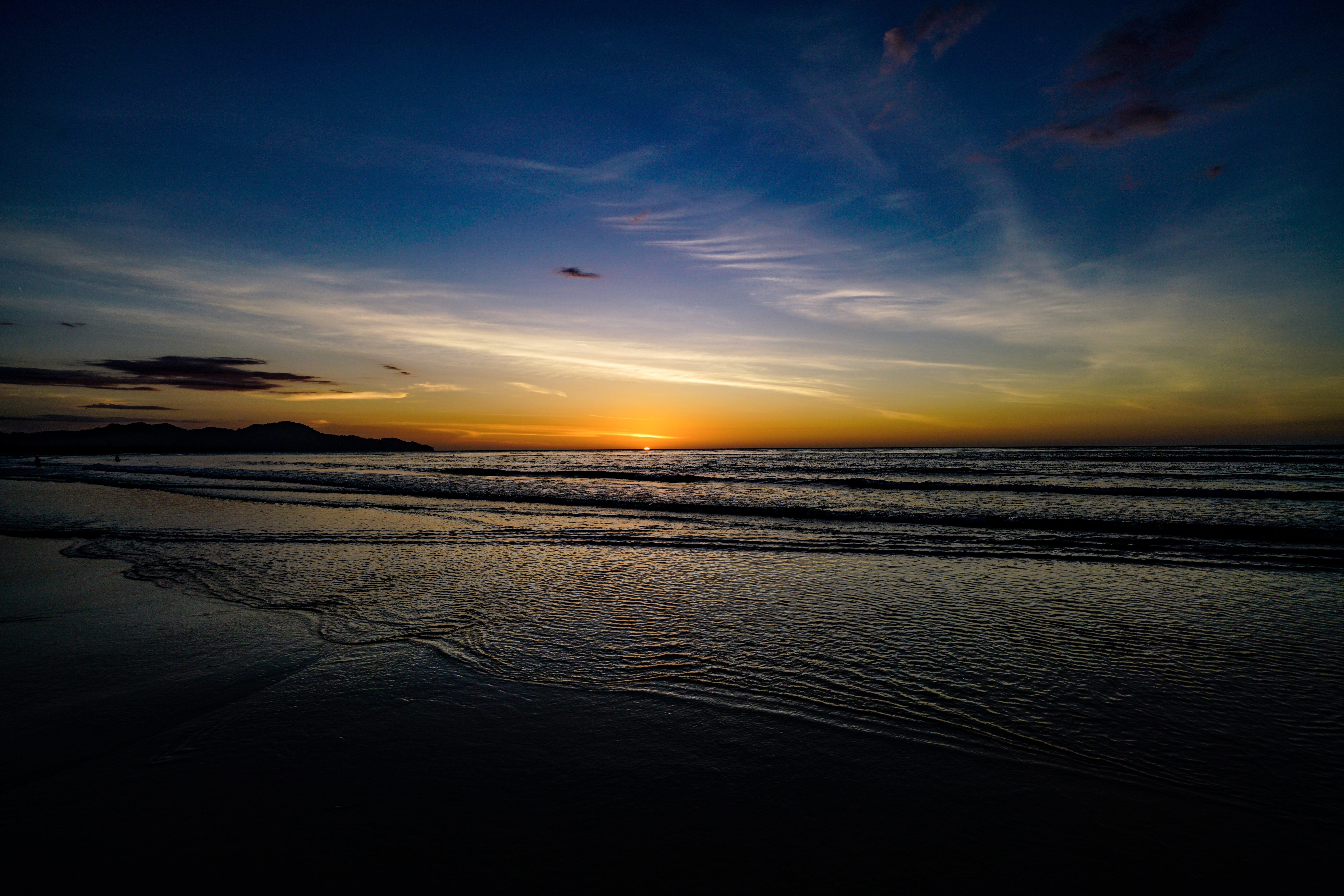 sea under clear blue sky sunset nature outdoors dusk red 2k 4k 5k 8k