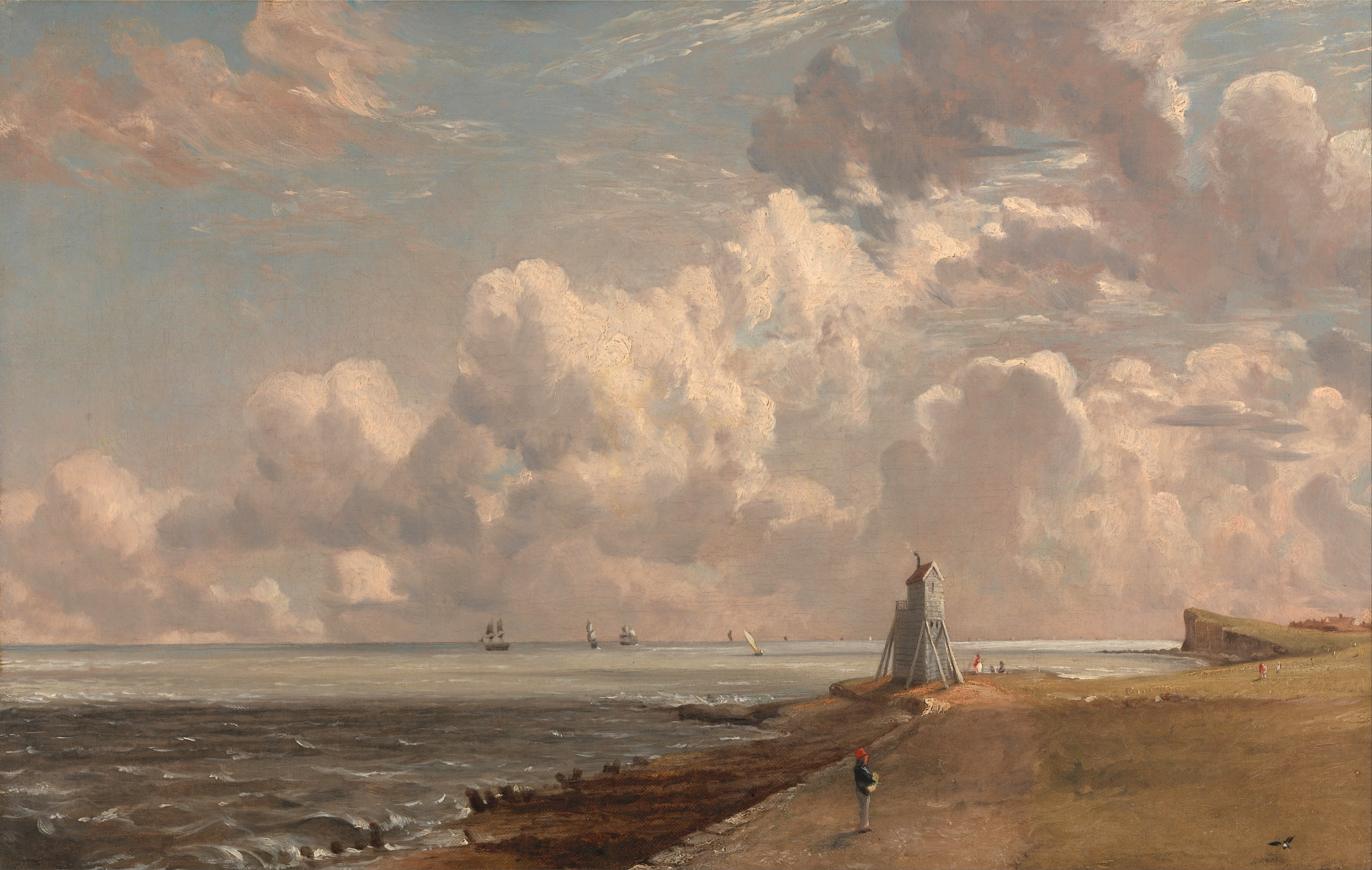 gray lighthouse near the ocean john constable painting oil on canvas 2k 4k 5k