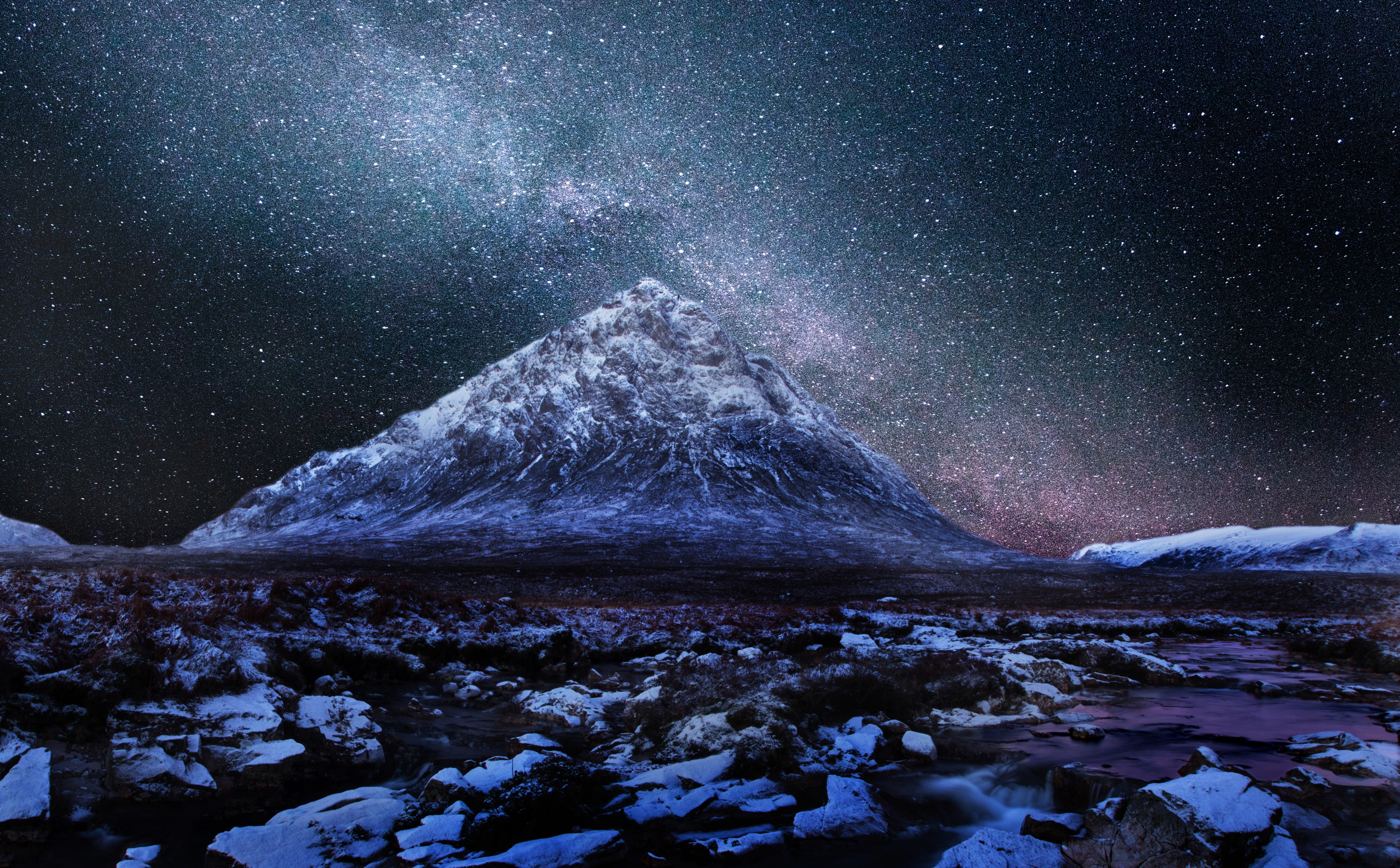 Milkyway Over Scottish Highlands snow covered mountain Europe 2k 4k 5k