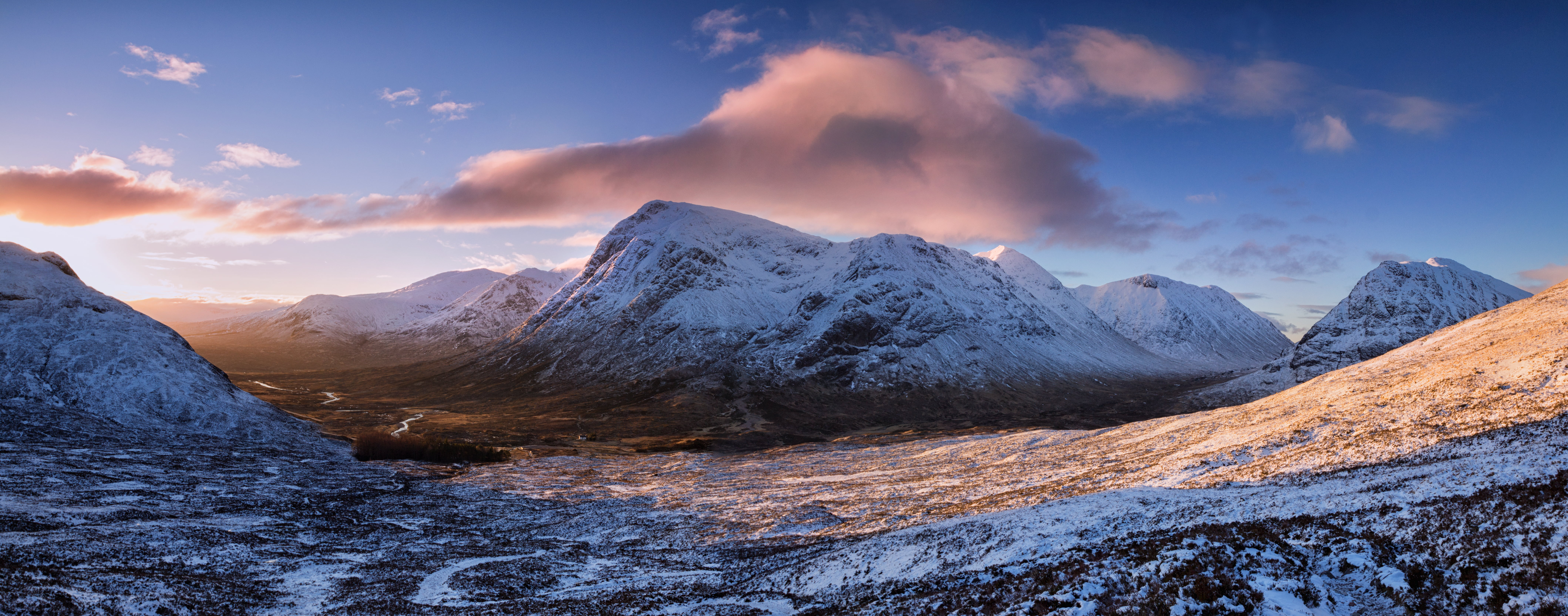 snow covered mountain under blue sky glencoe scotland 2k 4k 5k 8k
