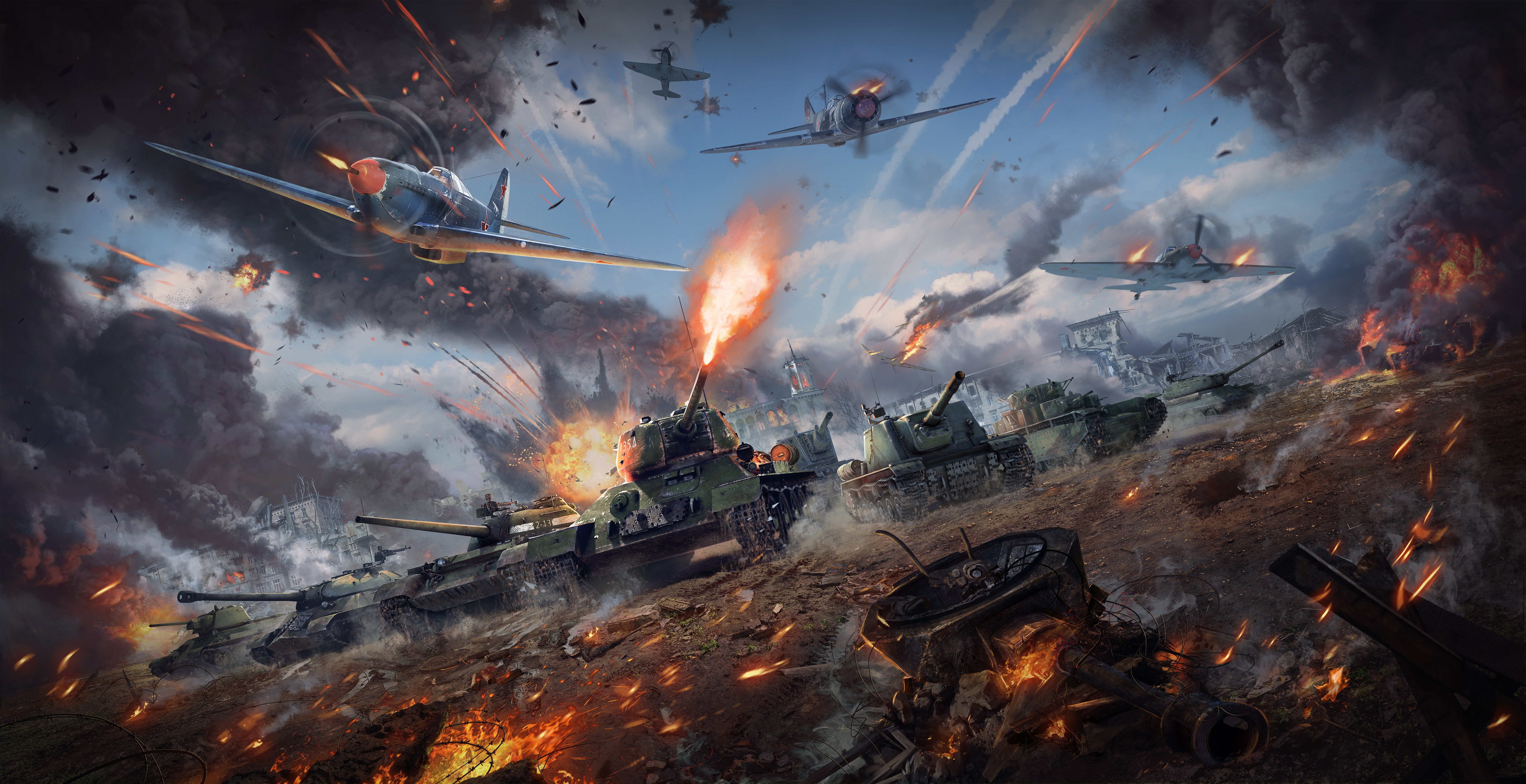 War Thunder Battle Tanks Planes fire burning natural phenomenon 2k 4k 5k 8k