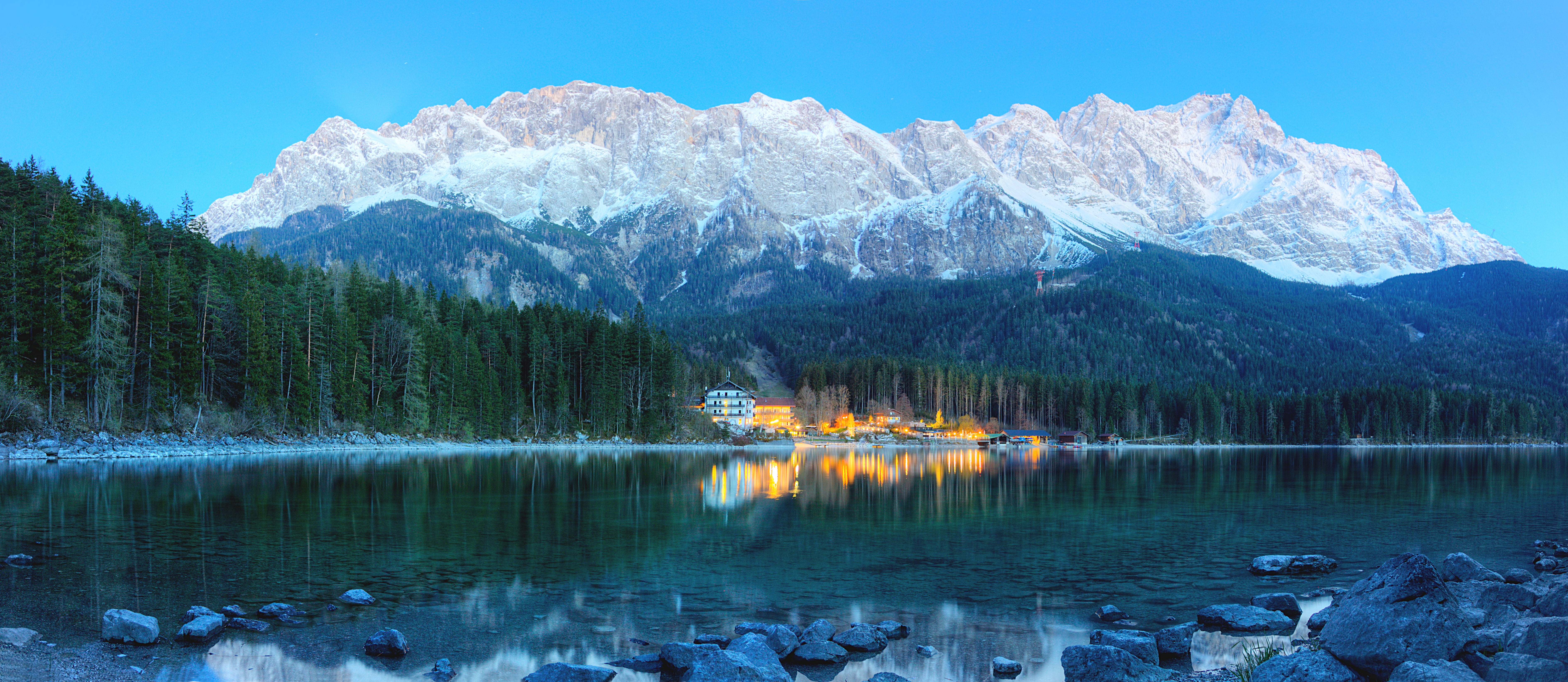 white snowcape mountains near trees under blue sky eibsee 2k 4k 5k 8k