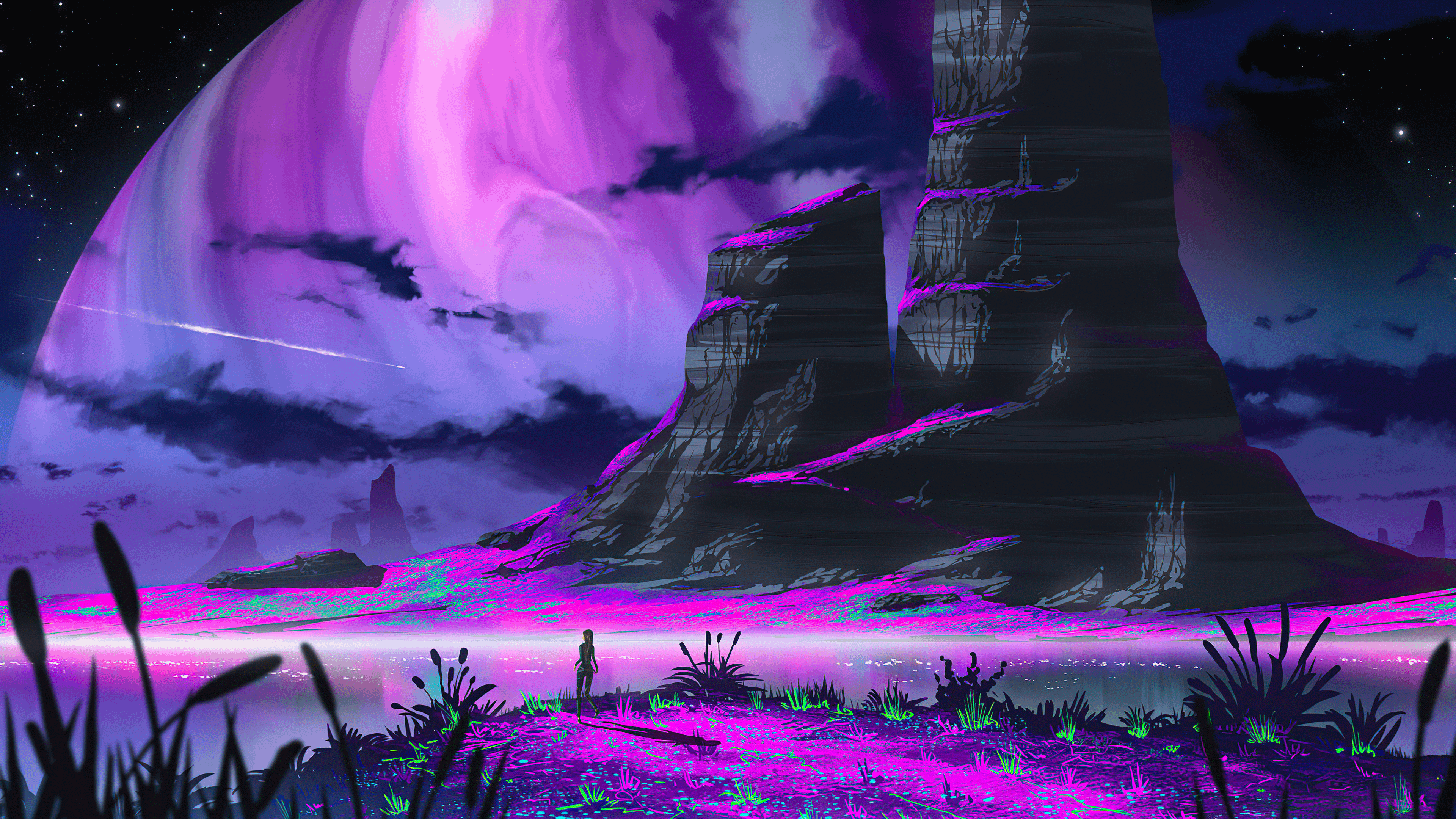 digital abstract art minimalism colorful Neon Planet 2k 4k