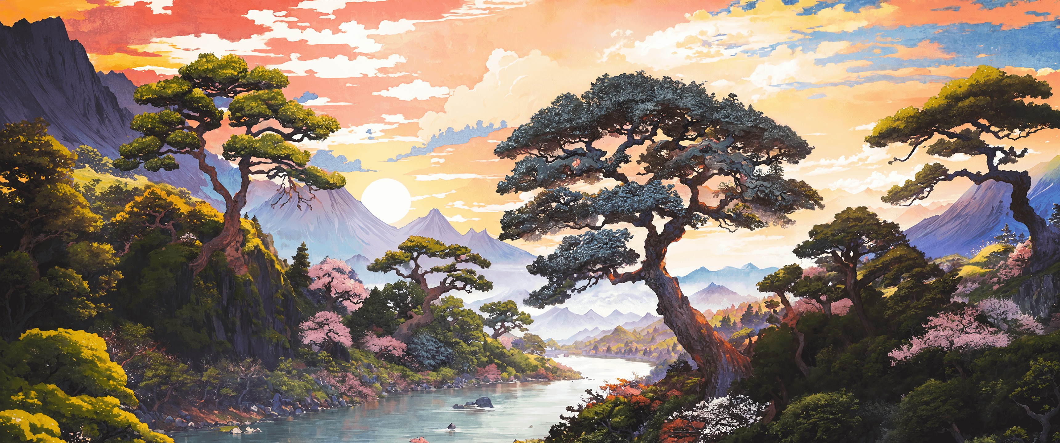 Mountains of Korea. In the style Katsushika Hokusai 2k