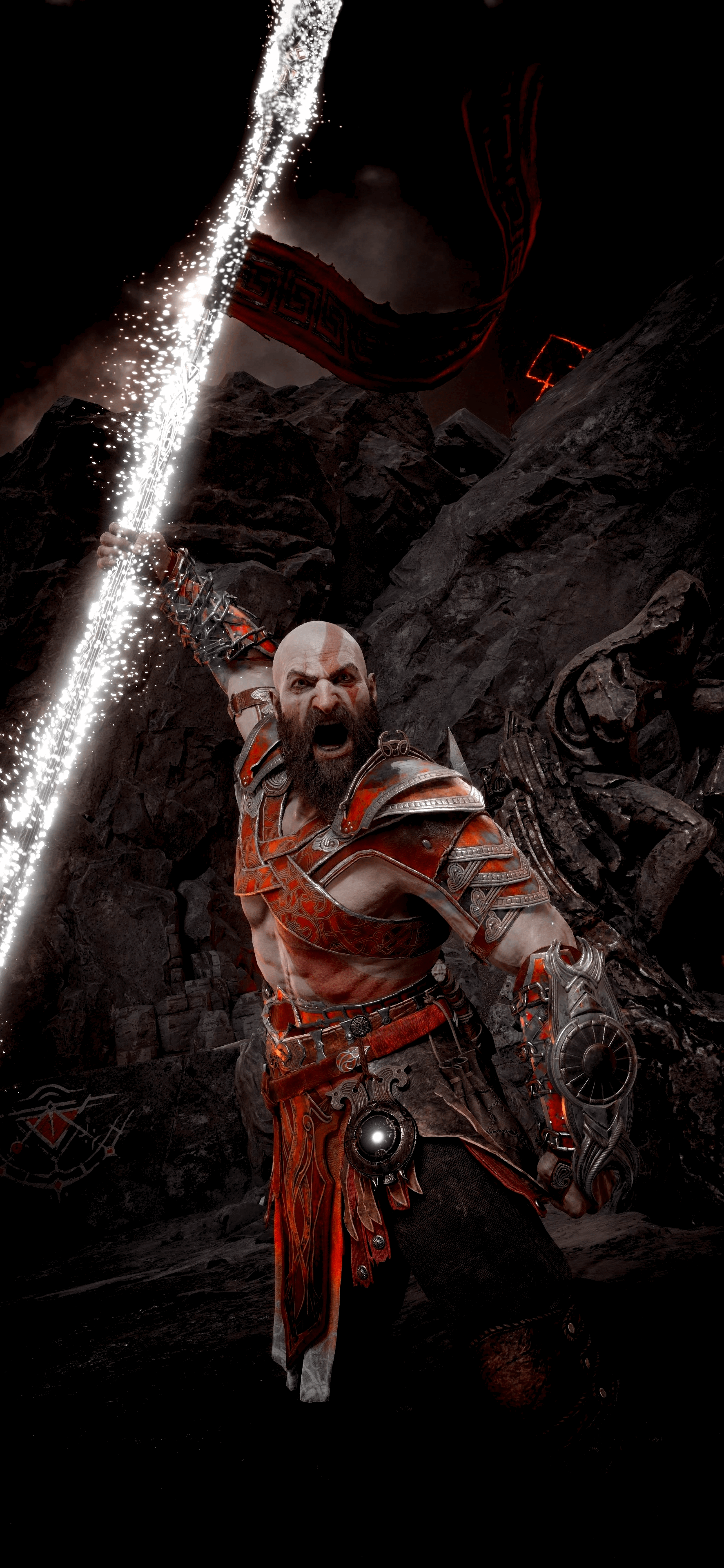 God of War Ragnarok Kratos wallpaper amoled minimalism 2k