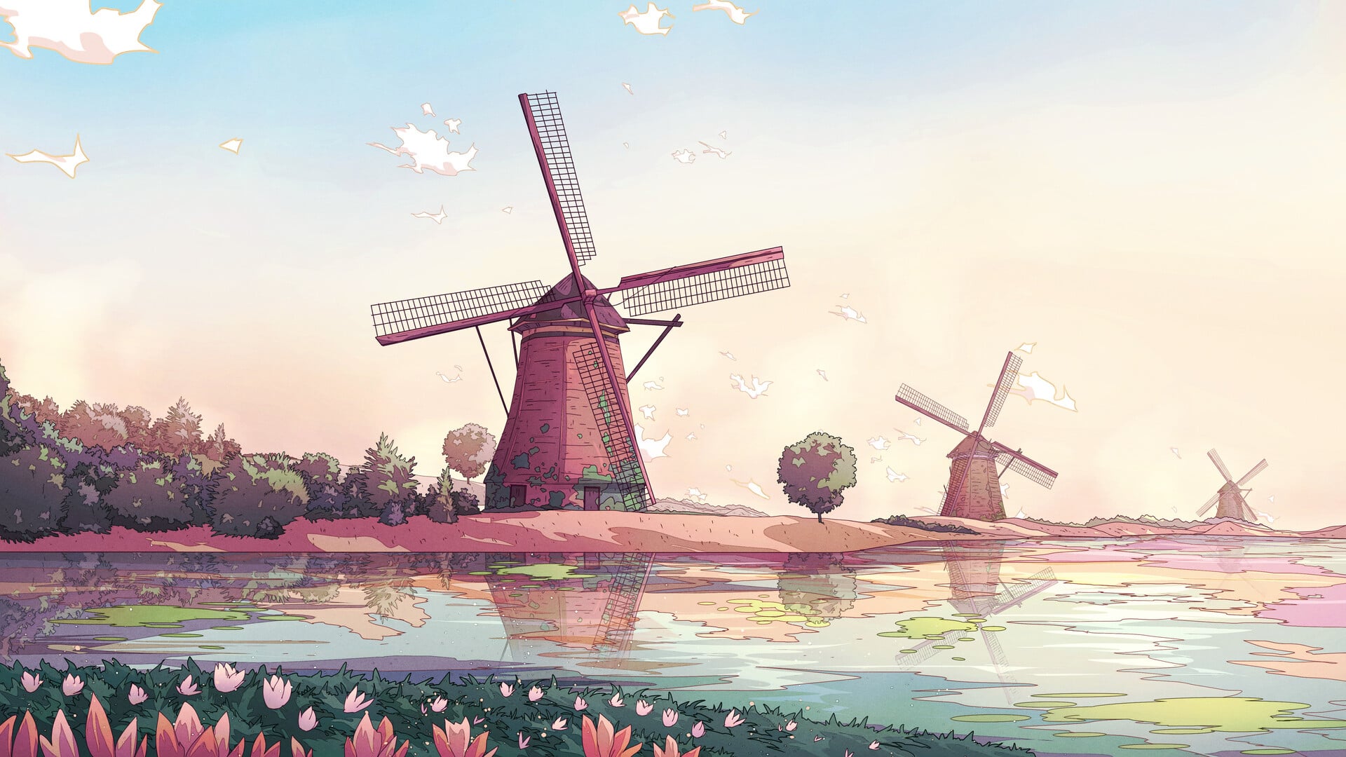 Windmill Art Illustration 2k
