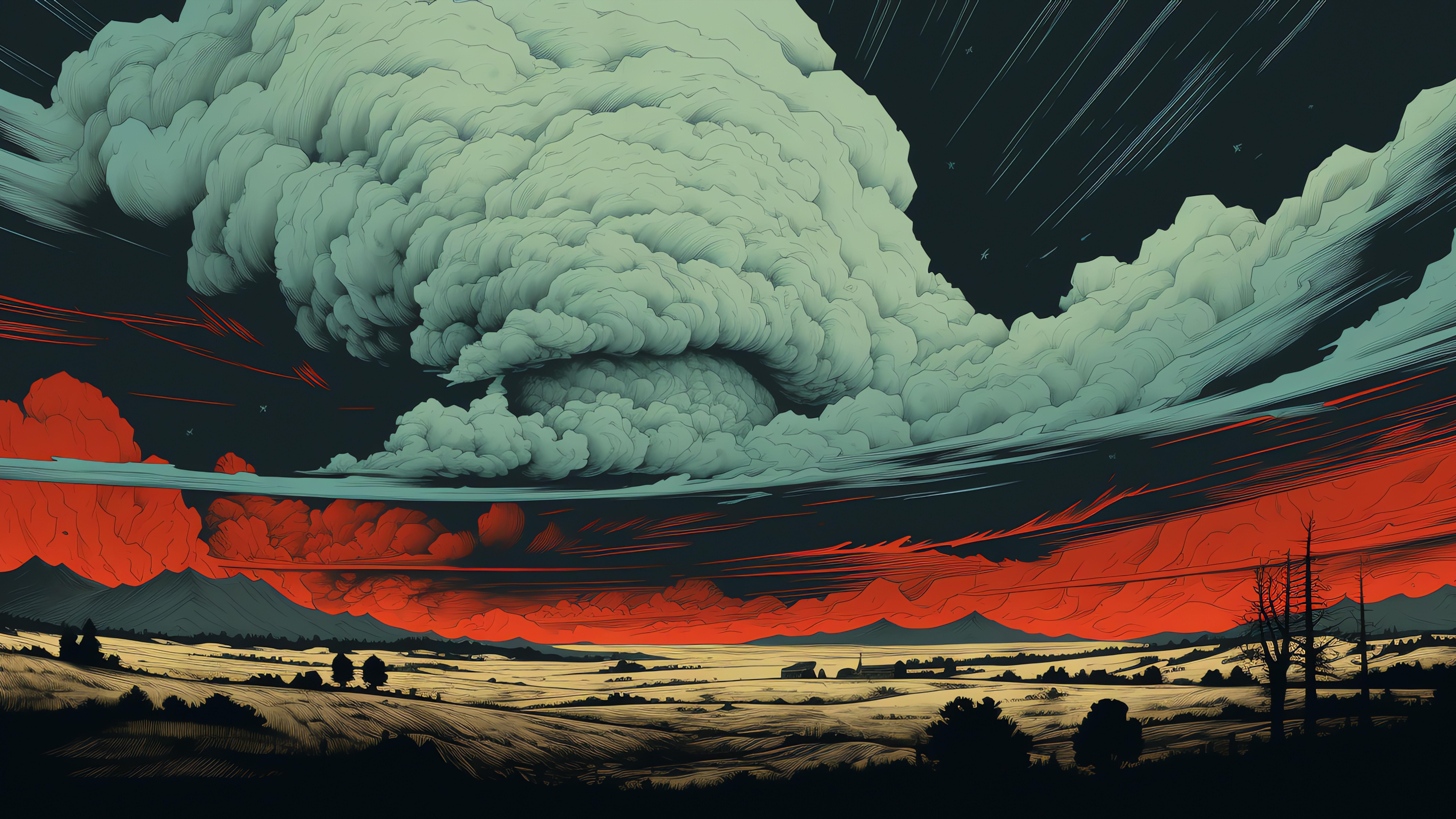 Dramatic scenery with red sky 2k 4k 5k 8k