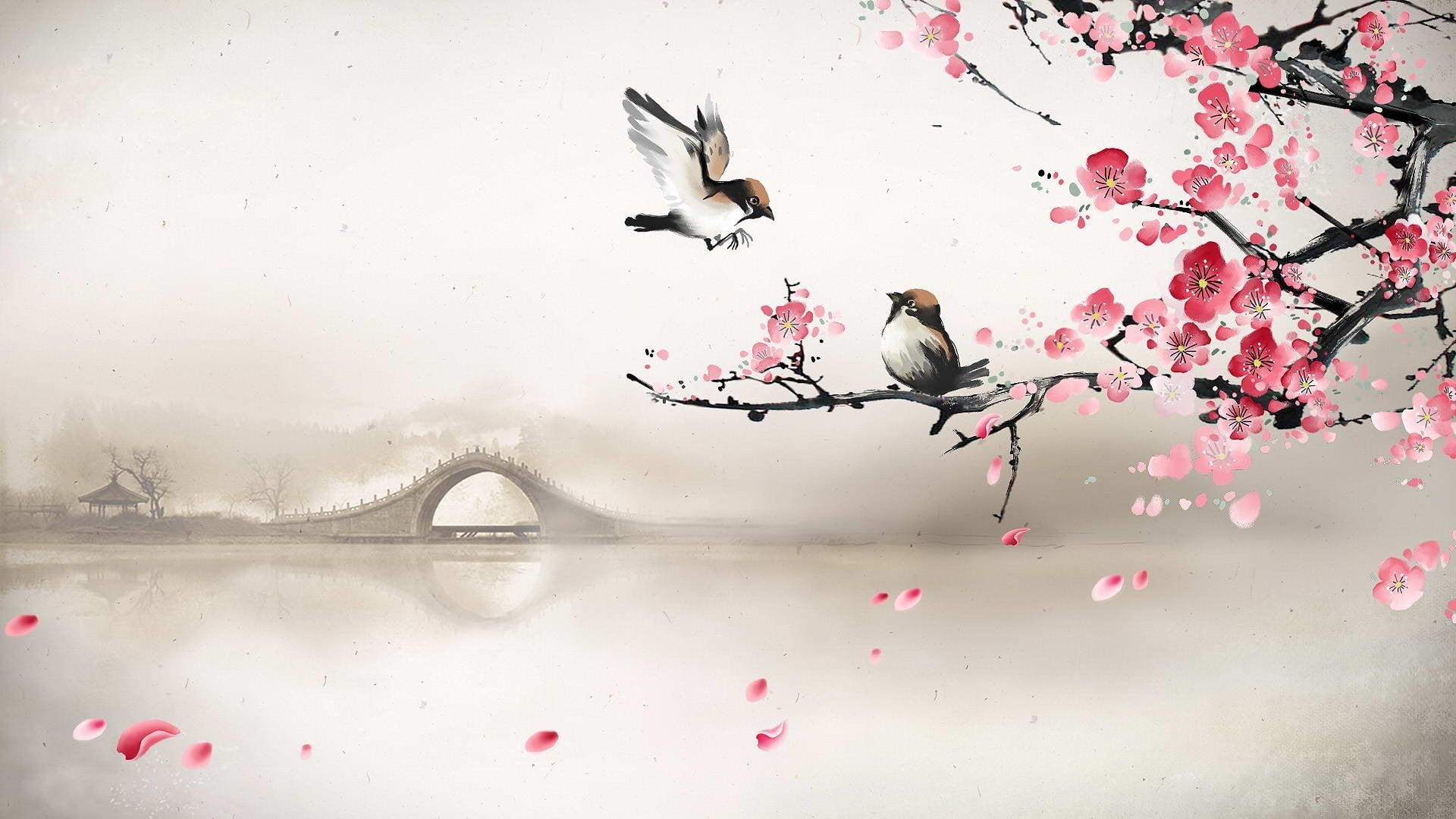 two bird and cherry blossom tree clip art bridge fog river 72 2k