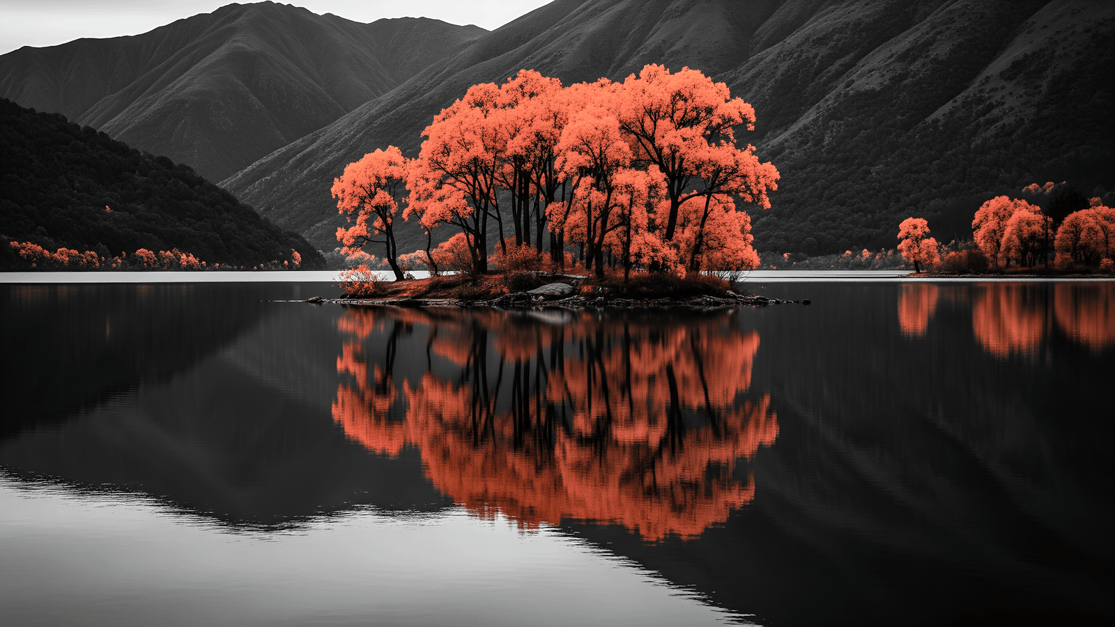 wallpaper Orange tree with Dark mountains 2k 4k