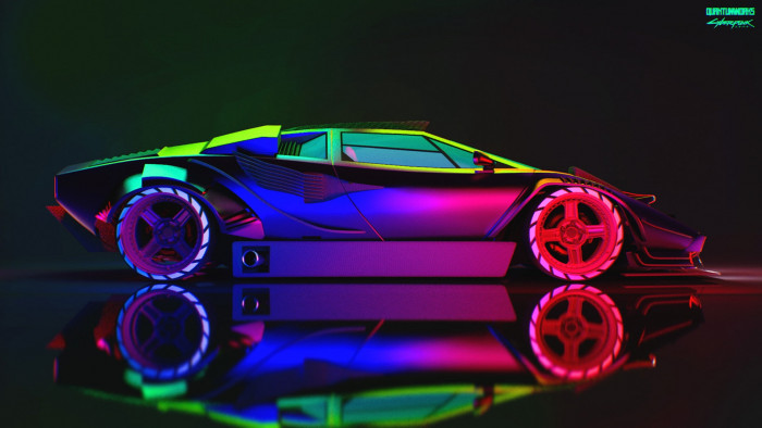 Auto Lamborghini Neon Machine Car Art Countach Rendering