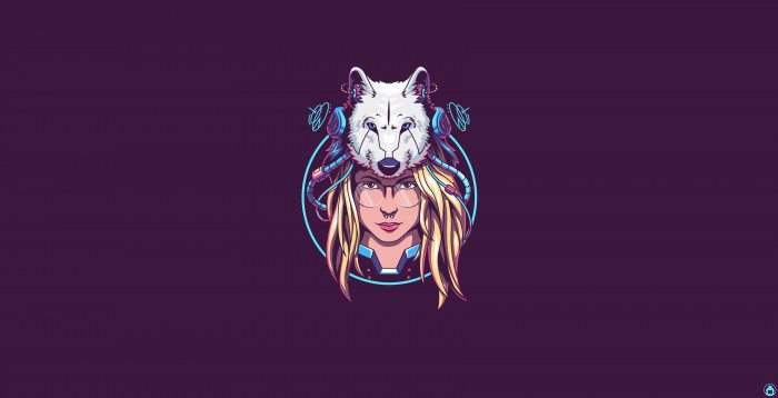 Girl Fantasy Art Vector Wolf Background Illustration 2k