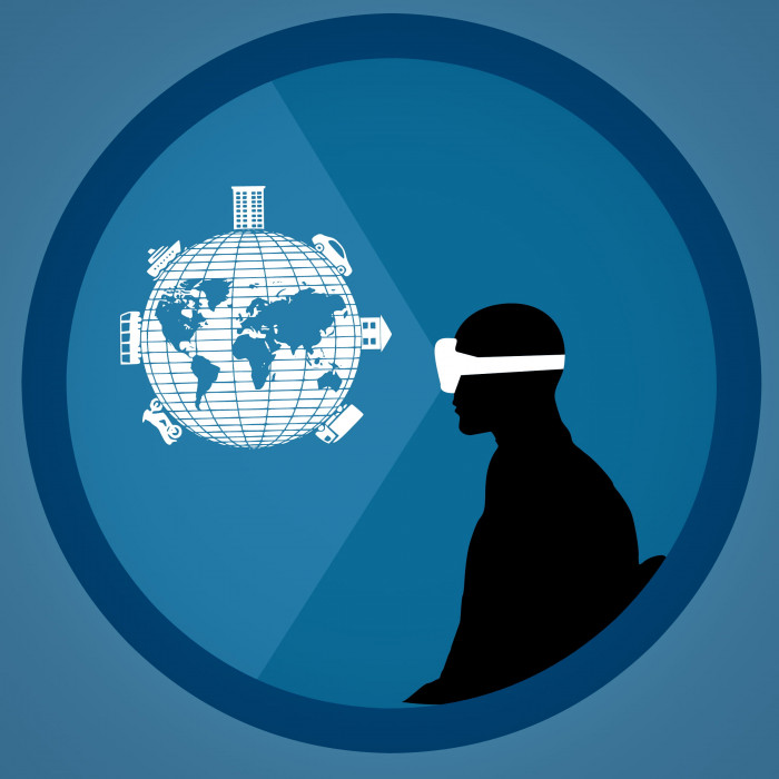 Illustration of person using virtual reality headset augmented 2k