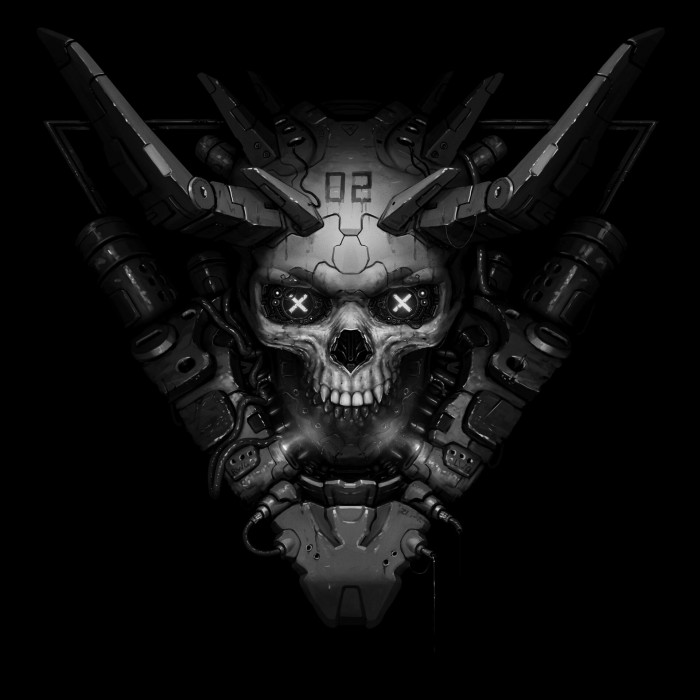 monochrome skull horns robot cyber