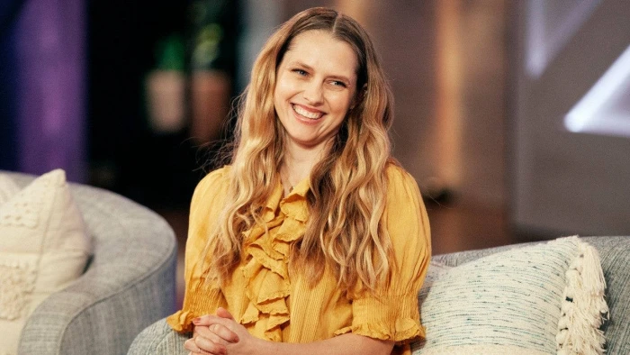 teresa palmer wearing orange blouse actress hollywood