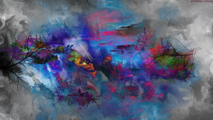 blue and pink abstract painting colorful artwork backgrounds 2k