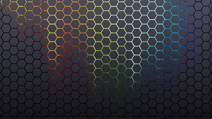Glowing hexagon pattern blue white yellow and green mesh decor