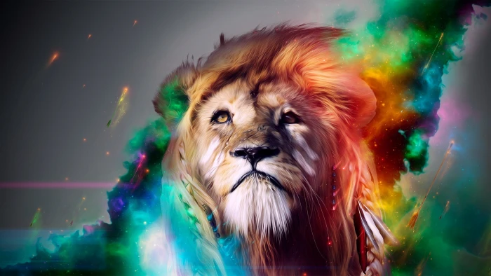 lion illustraiton abstract artwork colorful digital art animal 2k