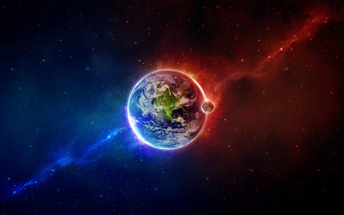 planet Earth and moon illustration of space abstract