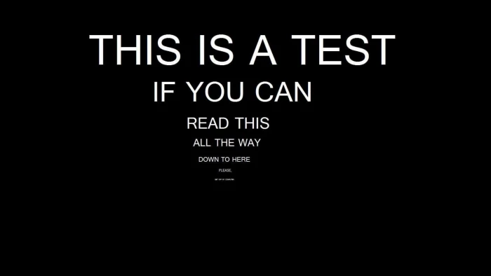 white eye test text black background with overlay quote