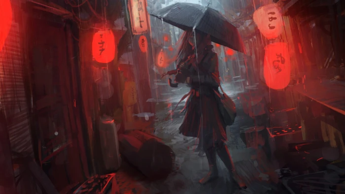 woman holding umbrella illustration Oldboy 17