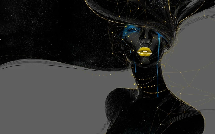 woman with yellow lipstick illustration portrait painting