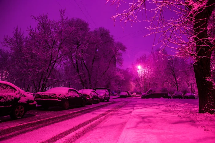 edited photo of cars covered with snow street winter moscow 2k 4k 5k