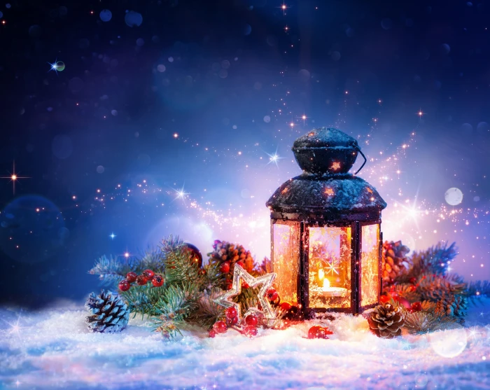 black and red candle lantern illustration snow decoration Christmas 2k 4k 5k