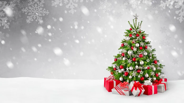 green Christmas tree illustration snow New Year winter decoration 2k 4k 5k