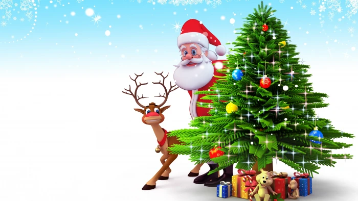 christmas santa claus tree reindeer holiday illustration 2k 4k 5k