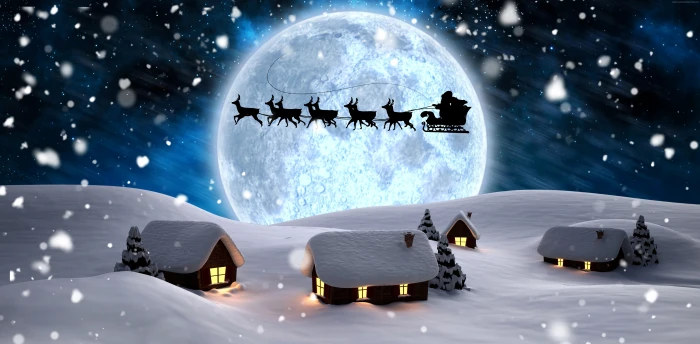 deer winter New Year night snow moon Santa Christmas 2k 4k 5k