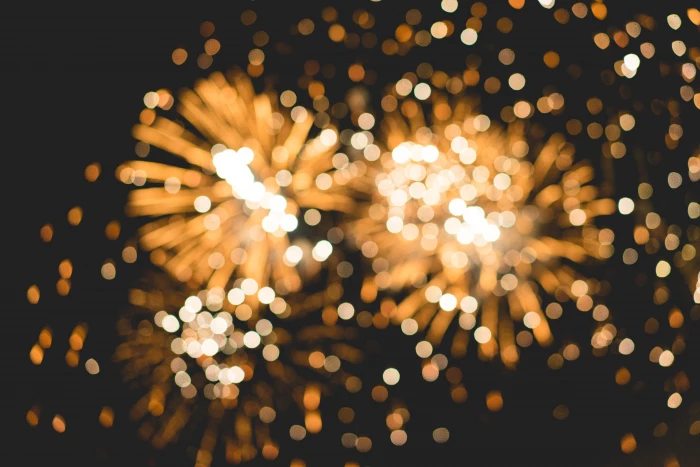 Bokeh Classy Golden Fireworks Lights Background of july 2k 4k 5k