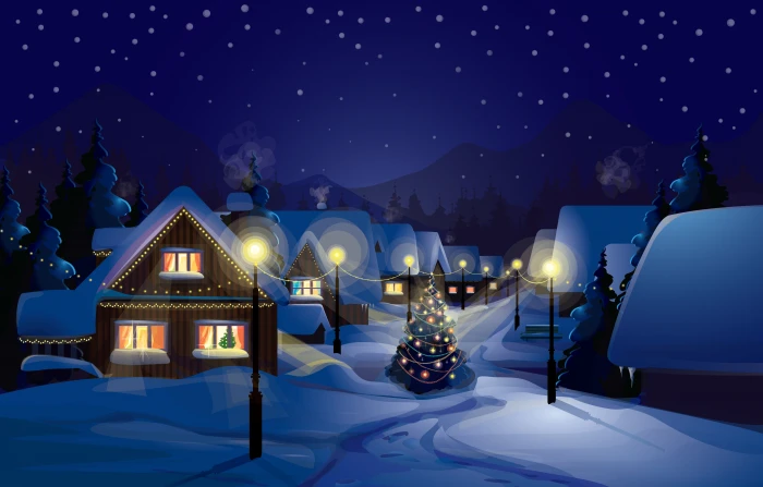 lighted town during night with Christmas tree in the middle of road clip art 2k 4k 5k
