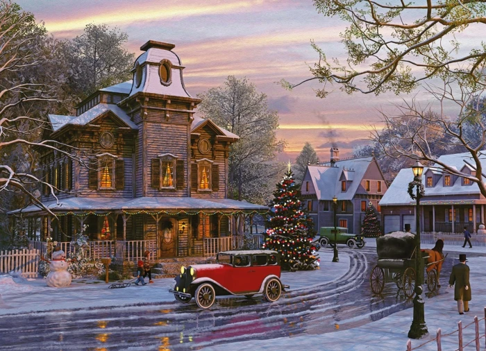 Artistic Painting Car Christmas Tree Snow Street 2k