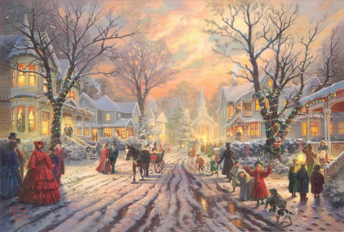 group of people on road painting holiday picture lights Christmas 60 2k