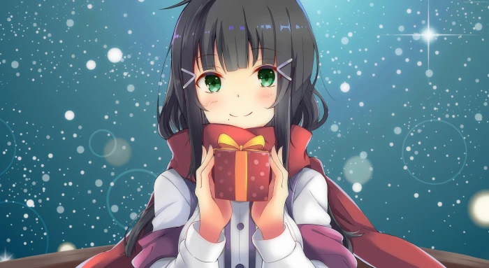 beauty girl New Year anime Christmas 2k 4k