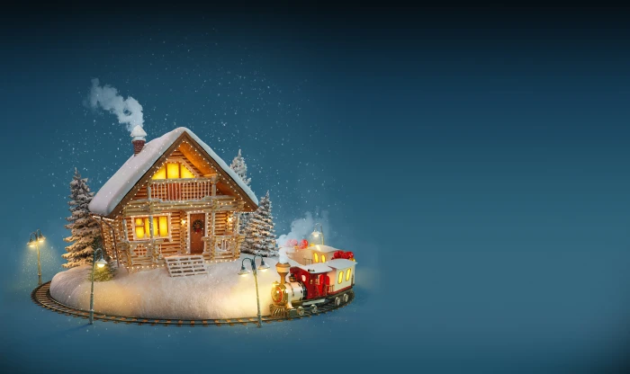 brown and white concrete house New Year Christmas winter snow 2k 4k