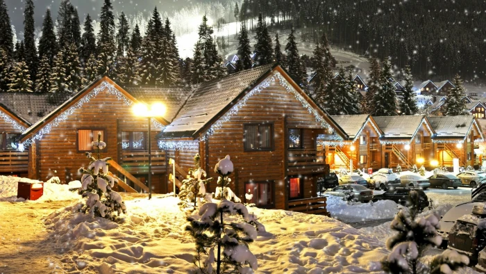 snow winter home hut tree log cabin house wood christmas
