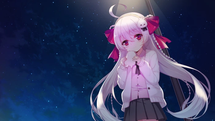anime girl loli pink hair sky night long ribbons 2k