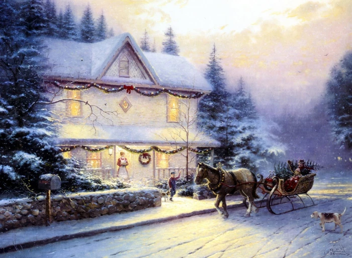 white house and horse painting road people the fence dog