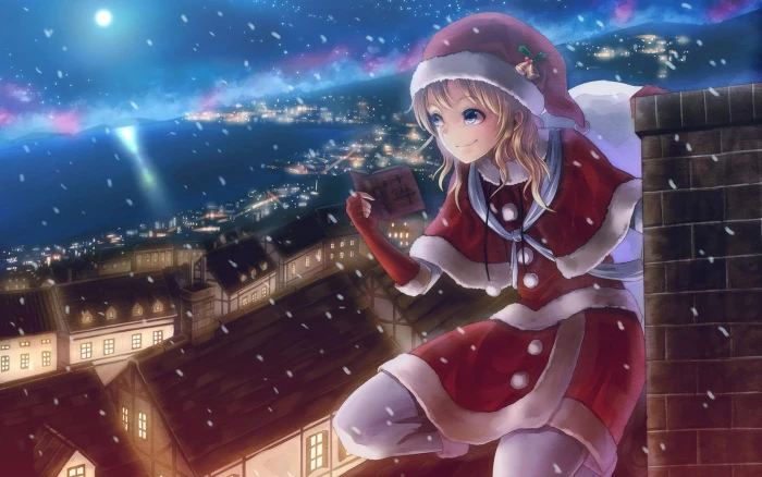 Santa girl blonde hair female anime character santa claus 2k