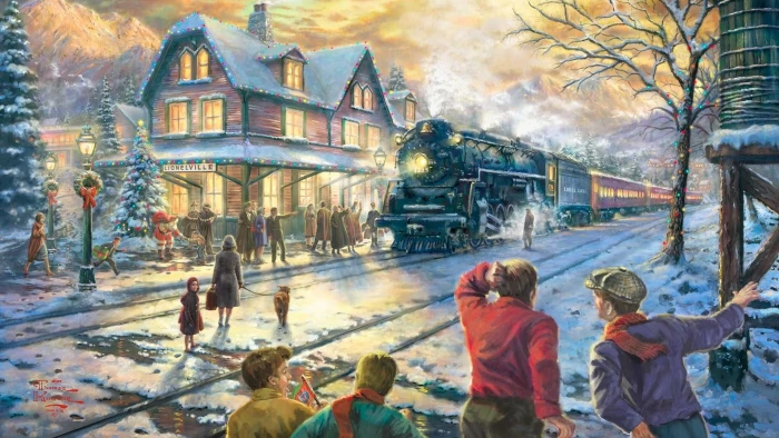christmas season scenery people boys painting art