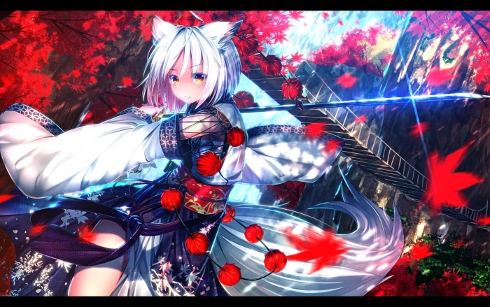 nekomata anime character holding katana wallpaper girls