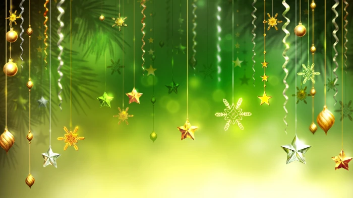 Christmas Green Background Stars Snowflakes Decorative Ornaments Pictures Wallpapers For Desktop Laptop And Tablet 2k