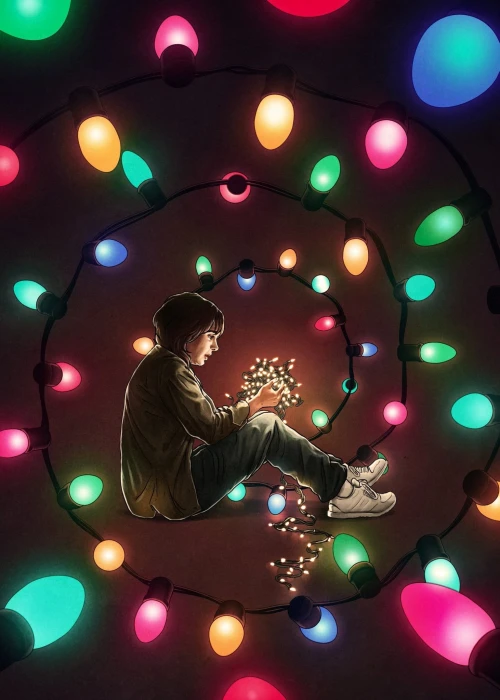 Stranger Things wallpaper colorful lights artwork Netflix
