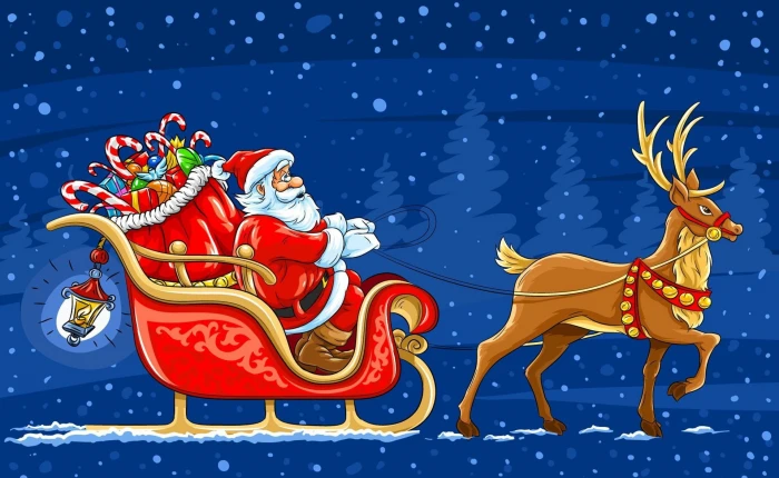 new year christmas santa claus sleigh reindeer gifts postcard