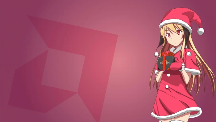 yellow haired anime female character wearing Santa Claus dress digital wallpaper 2k